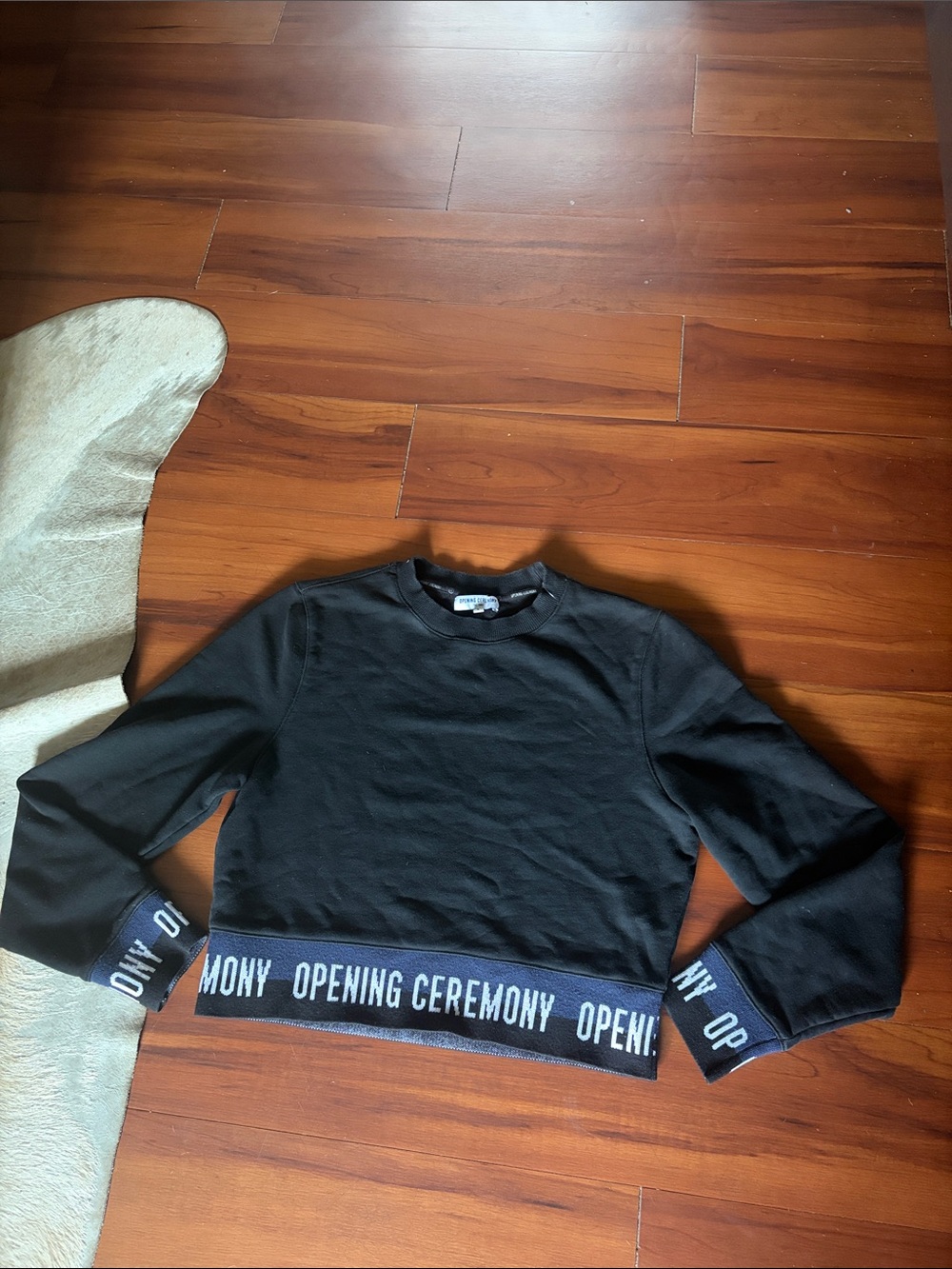 Opening Ceremony Black Cropped Logo-Band Crewneck Sweater Sz M